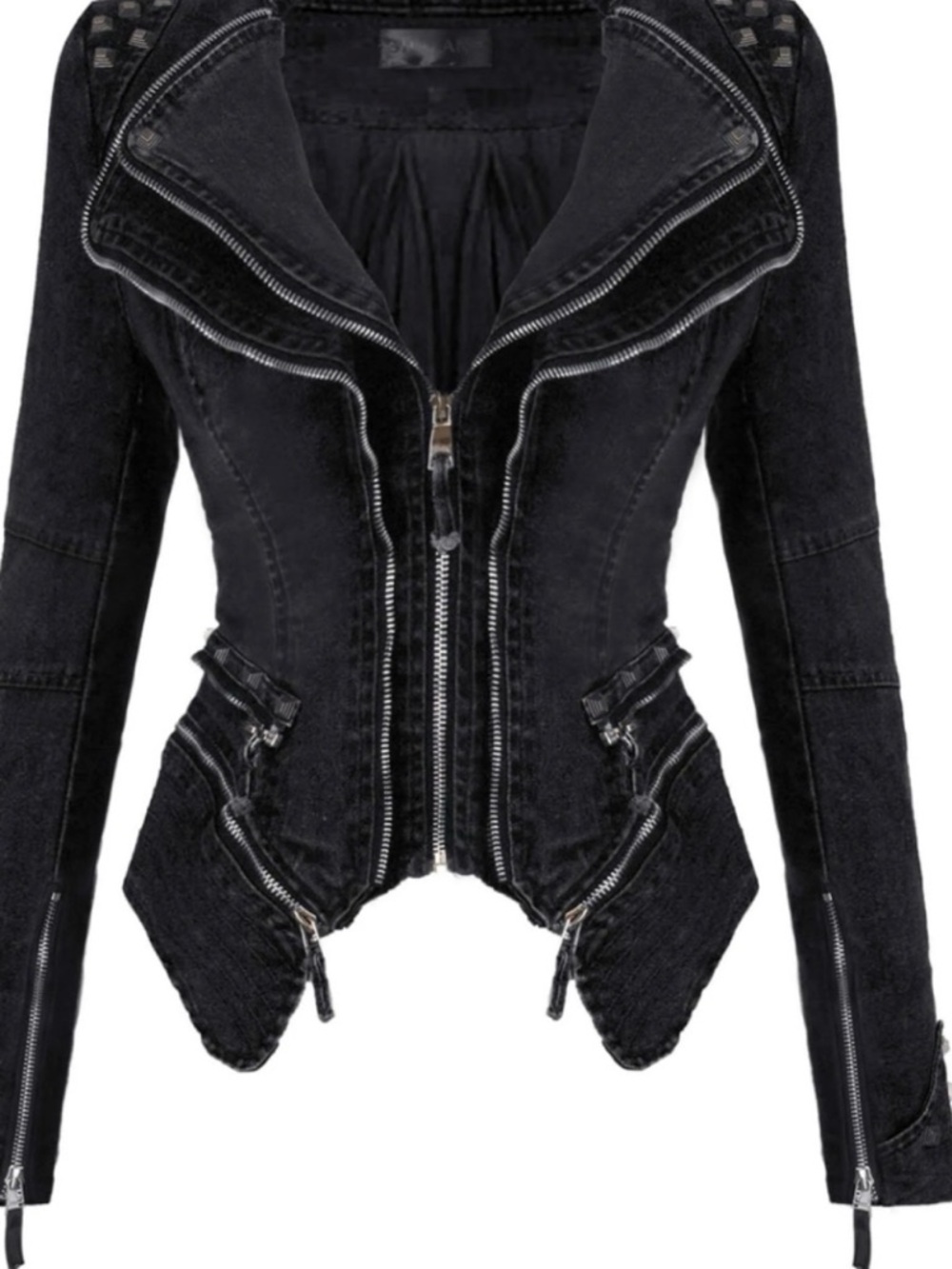 Black Asymmetrical Zip Jean Jacket